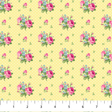 Fabric Medium Rose Yellow multi 24898-42 from the Tea for Two Collection by Northcott Studio