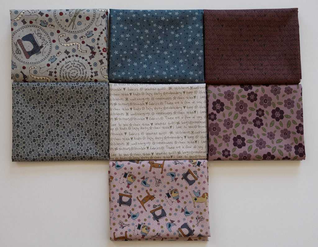 Quilting FABRIC Set# 5 of 7 fat Quarters from Lecien , One Stitch At a Time Collection by Lynnette Anderson.