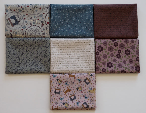 Quilting FABRIC Set# 5 of 7 fat Quarters from Lecien , One Stitch At a Time Collection by Lynnette Anderson.
