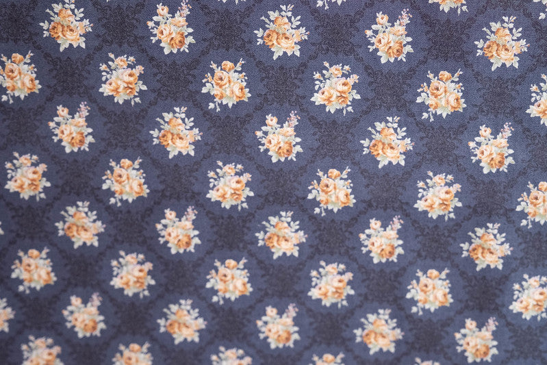 Quilting Fabric LECIEN Antique Rose lcn 31768-70 Blue , Small Rose
