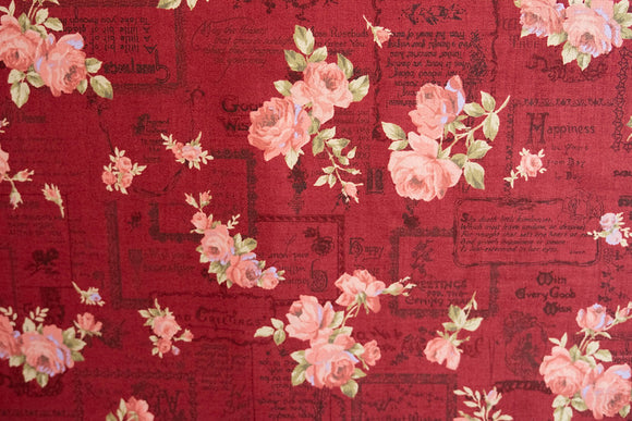 Quilting Fabric LECIEN Antique Rose lcn 31766-30 Burgundy , Medium Rose