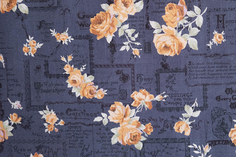 Quilting Fabric LECIEN Antique Rose lcn 31766-70 Blue , Medium Rose