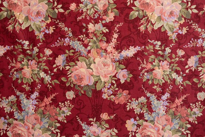 Quilting Fabric LECIEN Antique Rose lcn 31765-30 Burgundy, Large Rose