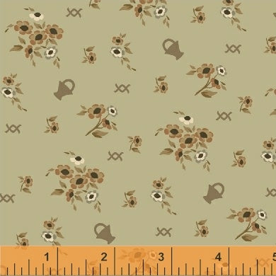 French Armoire, Blooms in My Basket Quilting Fabric from L'Atelier Perdu for Windham Fabrics, 51551-4, Sage