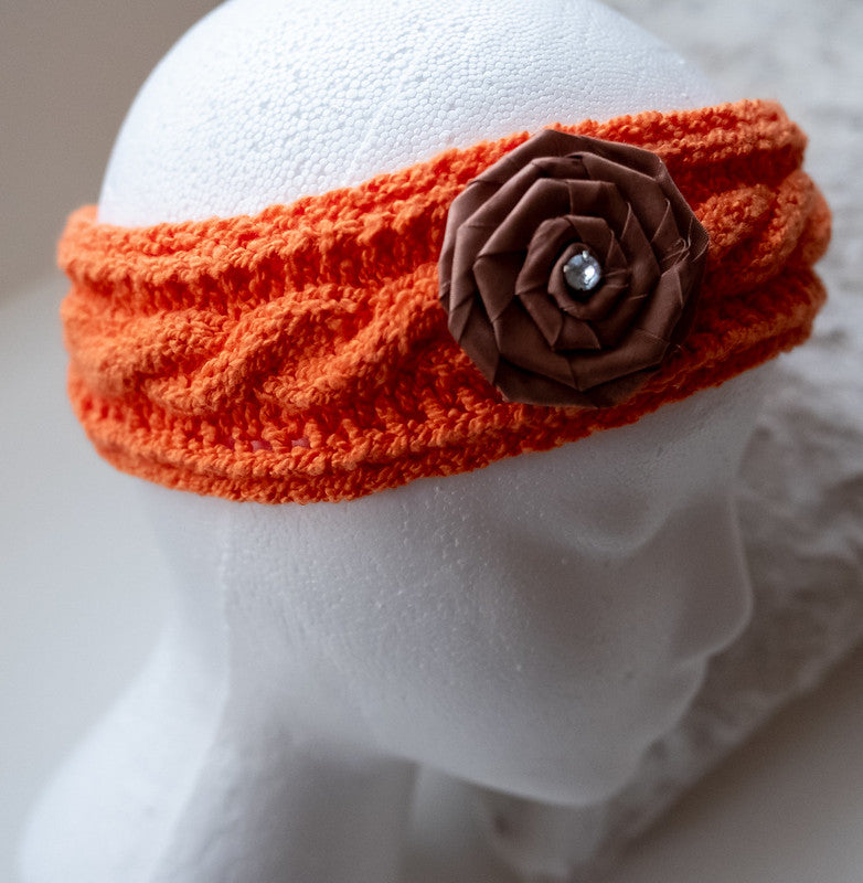 Handmade Hair Band from Elastic Cotton Yarn, Fixation, color Coral