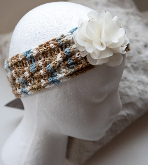 Handmade Hair Band from Elastic Cotton Yarn, Fixation, Variegated color Sea Coast