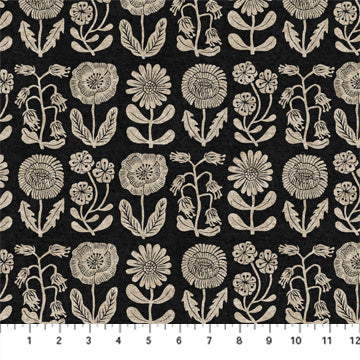 Fabric Stems Black from In The Dawn Collection, by Elise Young for FIGO Fabrics CL90559-99