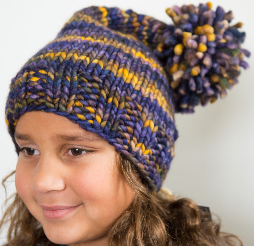 Knitted Hat Malabrigo Rasta Blue/purple /yellow