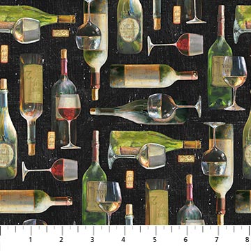 Northcott Fabric Wine Bottles, Life Happens Wine Helps Collection by Ellen and Clark Studio DP24561-99