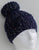 Hat, Handknit, with a Bun, Midnight Blue with Silver Sequin Yarn