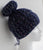 Hat, Handknit, with a Bun, Midnight Blue with Silver Sequin Yarn