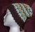 Hat, Handknit, Alpaca, Turquoise, Cream, Yellow-Green, and Brown.