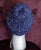 Hat, Handknit, with a Bun, Midnight Blue with Silver Sequin Yarn