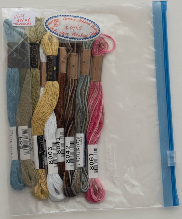 COSMO Embroidery Floss Pack from Lecien, Japan, for the Pattern of Block 6, Lace Stitching Cabin by Meg Hawkey for the Crabapple Hill Designs