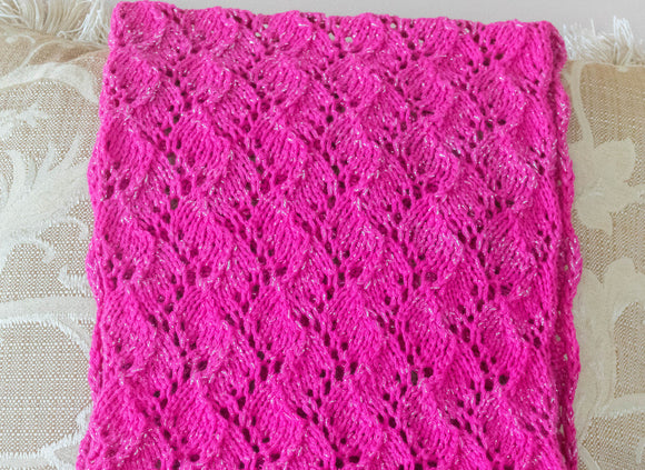 Scarf, Lace and Lurex, Hand Knit From Eclipse, Cotton/Lurex Yarn