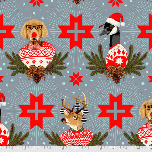Holiday Homies Flannel, BUCK BUCK GOOSE- Blue Spruce, FNTP001 BLUESPRUCE, from Tula Pink for Free Spirit