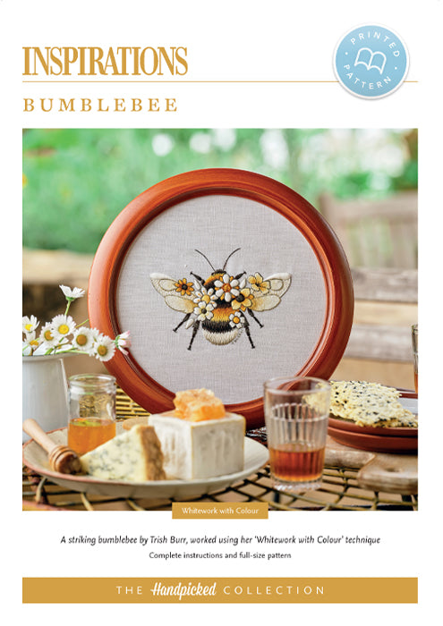 Pattern BUMBLEBEE by Trish Burr for Inspiration Studios, Featuring Whitework with color Embroidery
