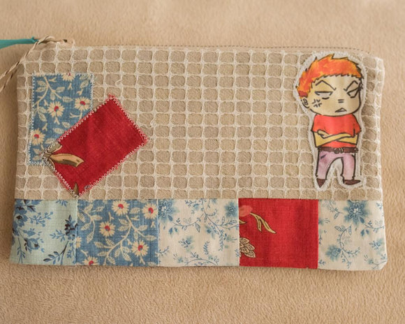 Cosmetic Pouch, Hand Stitched with Applique
