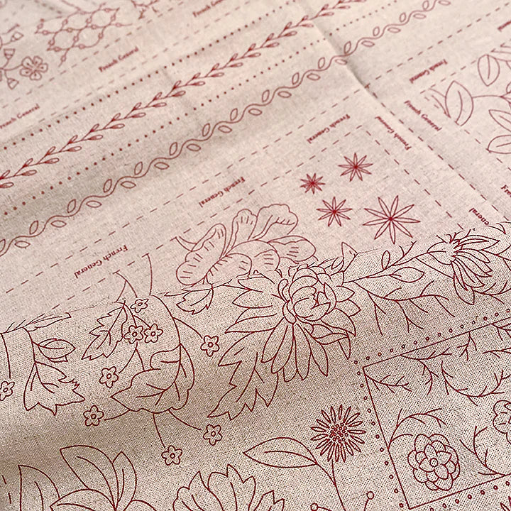 French General Embroidery Sampler pre-printed design on linen Jardin de Fleurs RED