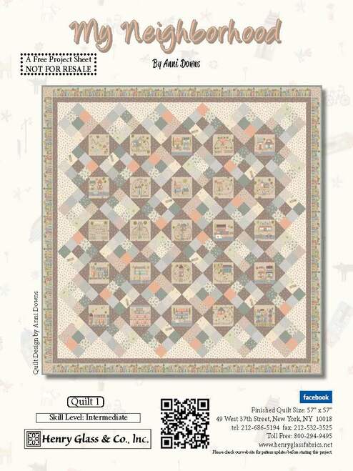 Quilt Kit My Neighborhood 1 with Fabrics from My Neighborhood collection by Anni Downs forfor Henry Glass