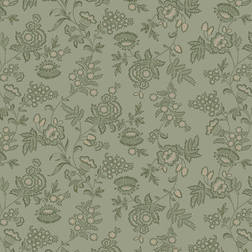 Henry Glass Fabric Vintage Detailed Floral Aqua PT 461-11 from COTTAGE LINENS 108" Collection by Kim Diehl
