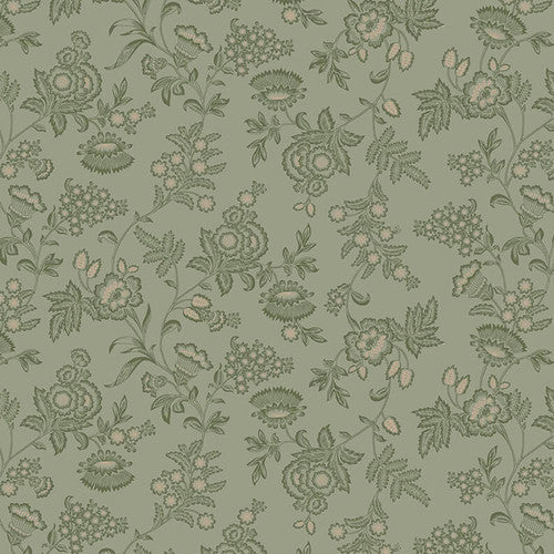 Henry Glass Fabric Vintage Detailed Floral Aqua PT 461-11 from COTTAGE LINENS 108