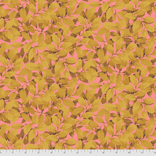 Fabric Leaves, Gold from TREES Collection for Free Spirit, PWMN016.GOLD