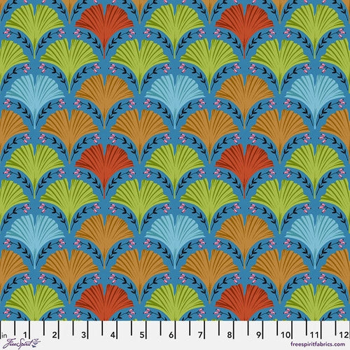 Fabric Ginko - Blue by Odile Bailloeul from Land Art 2 Collection for Free Spirit, PWOB068.BLUE