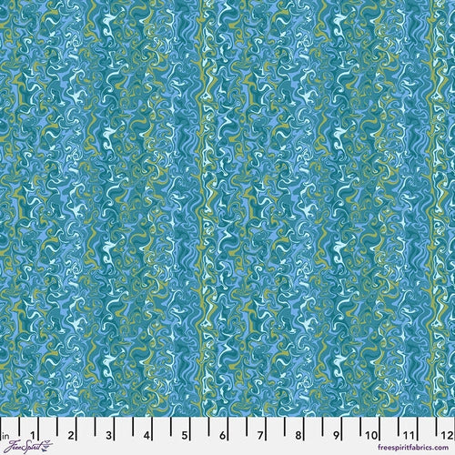 Fabric  Whirlpools - Blue by Odile Bailloeul from Land Art 2 Collection for Free Spirit, PWOB071.BLUE