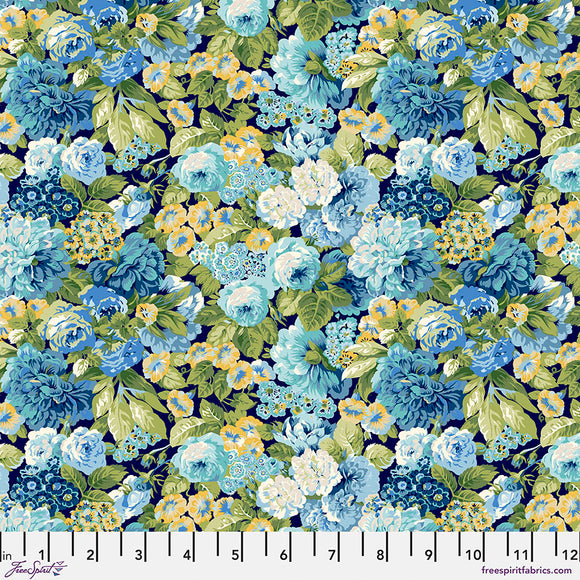 Fabric Rose and Peony Small - Indigo, from A Celebration of Sanderson Collection, for Free Spirit, PWSA018.INDIGO