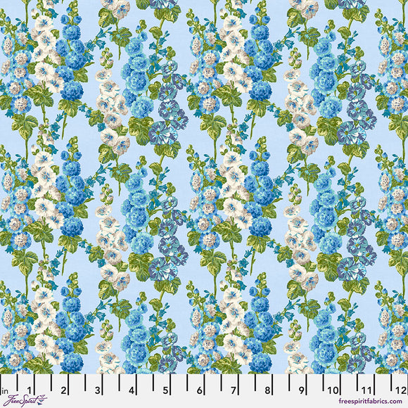 Fabric Hollyhocks - Sky, from A Celebration of Sanderson Collection, for Free Spirit, PWSA022.SKY