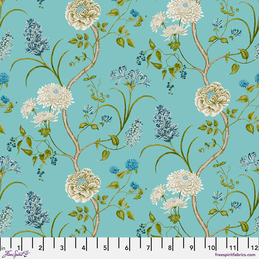 Fabric Summer Tree - Aqua, from A Celebration of Sanderson Collection, for Free Spirit, PWSA025.AQUA