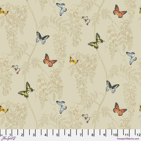 Fabric Wisteria & Butterfly, color Linen from the Woodland Blooms Collection, by Sanderson for Free Spirit, PWSA031.LINEN