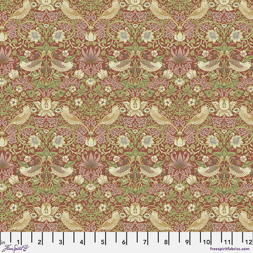 Fabric Mini Strawberry Thief - Brick from Thameside Collection by Original Morris & Co for Free Spirit, PWWM002.BRICK