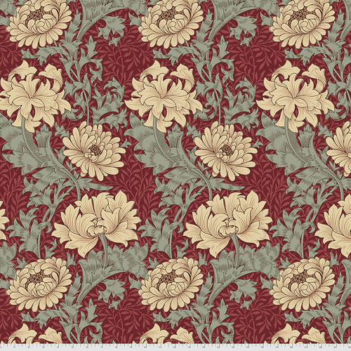 Fabric Chrysanthemum - Red from Merton Collection, Original Morris & Co for Free Spirit, PWWM009.REDXX