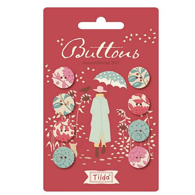 Tilda Windy Days Buttons Pack, 14 mm (0.55") diameter, TIL 400042, 8 pieces set, Red