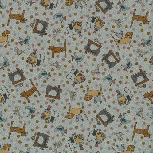 Quilting FABRIC from Lecien, One Stitch At a Time Collection by Lynnette Anderson. 35072-90 Cats, Dogs, and Birds